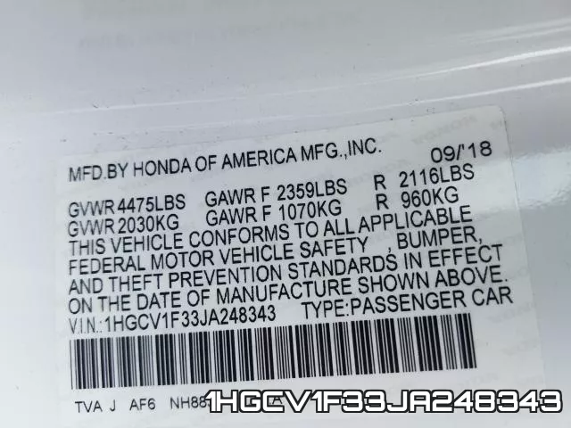 1HGCV1F33JA248343 фото 2