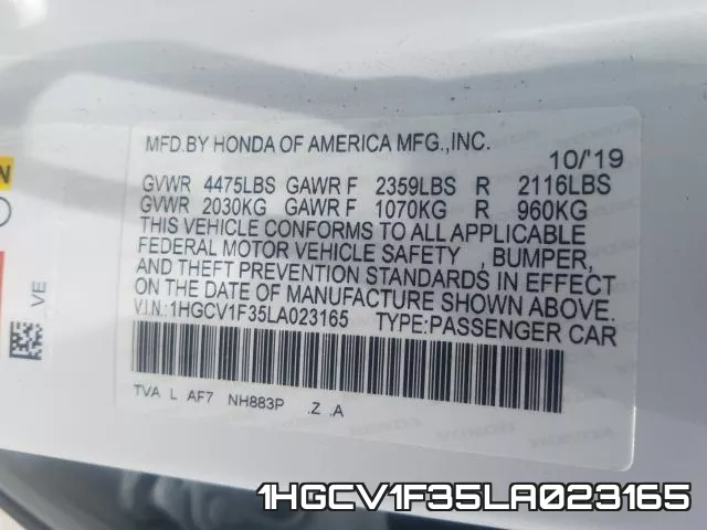 1HGCV1F35LA023165 фото 2