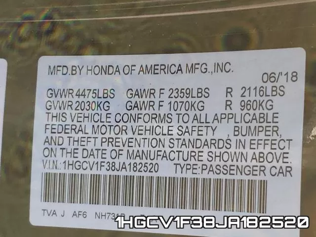 1HGCV1F38JA182520 фото 2
