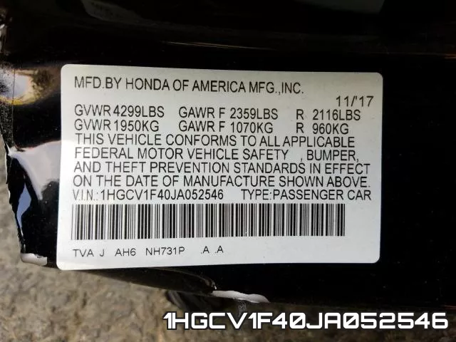 1HGCV1F40JA052546 фото 2