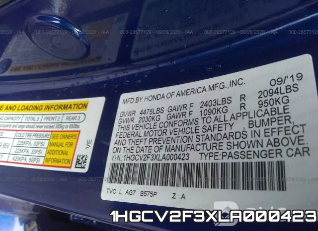 1HGCV2F3XLA000423 фото 10