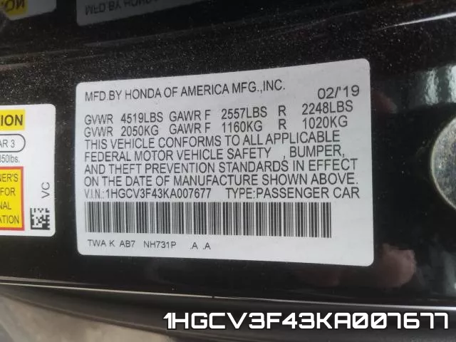 1HGCV3F43KA007677 фото 2