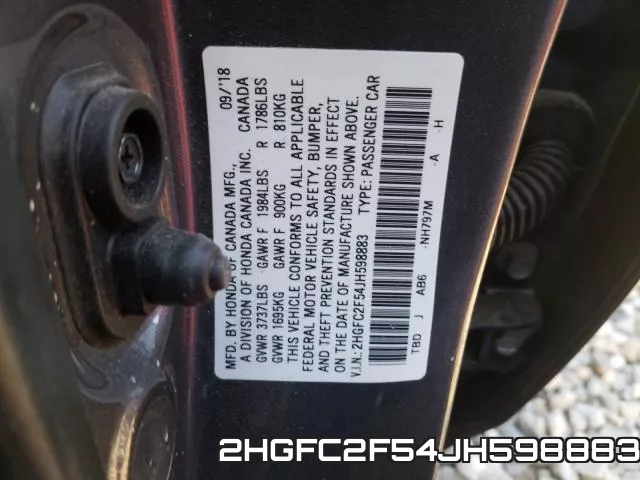 2HGFC2F54JH598883 фото 2