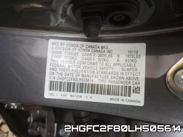 2HGFC2F80LH505614 фото 2