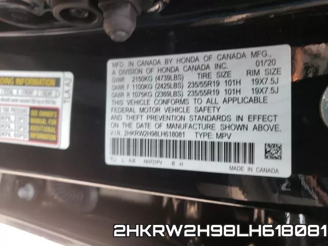 2HKRW2H98LH618081 фото 2