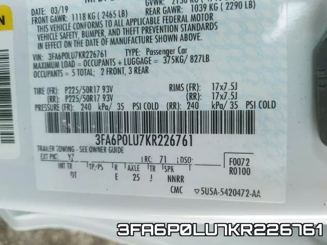 3FA6P0LU7KR226761 фото 2