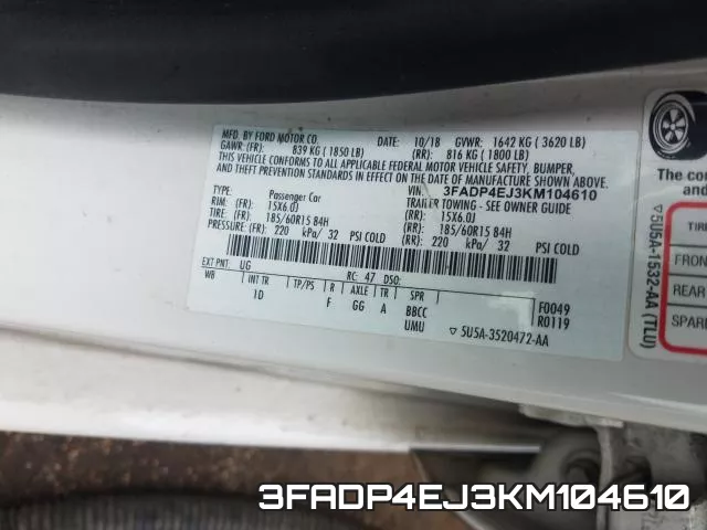 3FADP4EJ3KM104610 фото 2