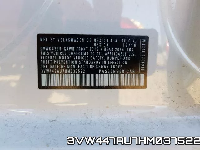3VW447AU7HM037522 фото 2