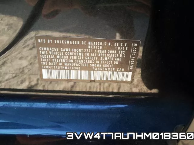 3VW4T7AU7HM018360 фото 2