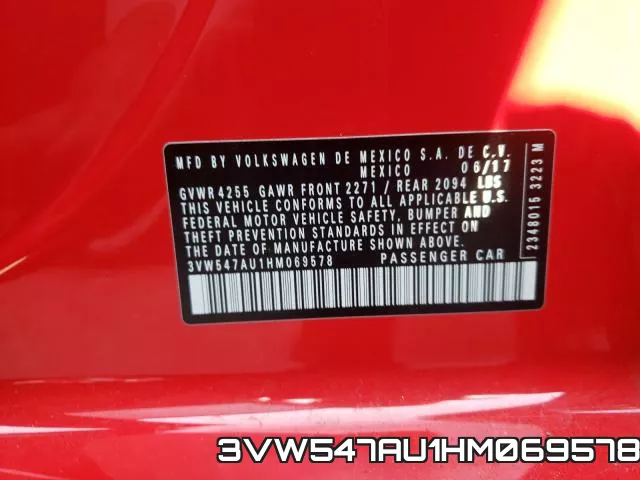 3VW547AU1HM069578 фото 2