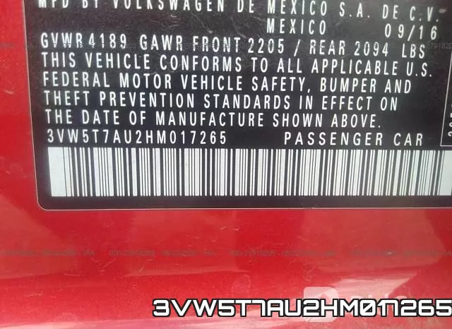 3VW5T7AU2HM017265 фото 10