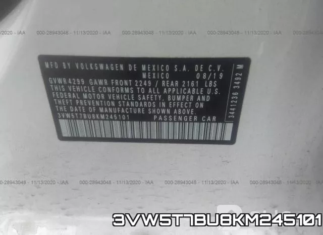 3VW5T7BU8KM245101 фото 10