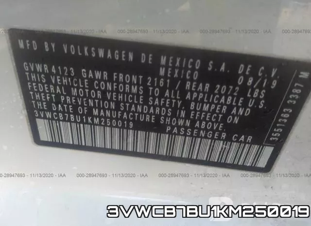 3VWCB7BU1KM250019 фото 10