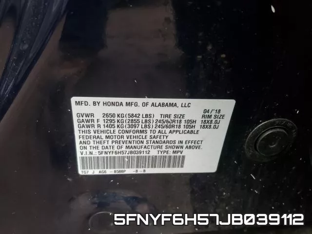 5FNYF6H57JB039112 фото 2