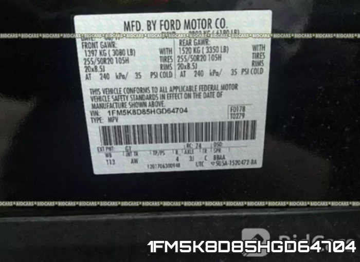 1FM5K8D85HGD64704 фото 10