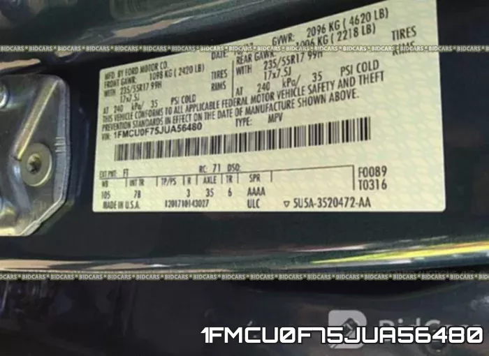 1FMCU0F75JUA56480 фото 10