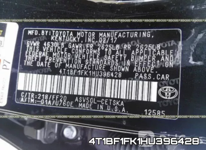 4T1BF1FK1HU396428 фото 10