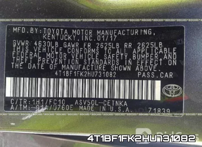 4T1BF1FK2HU731082 фото 10
