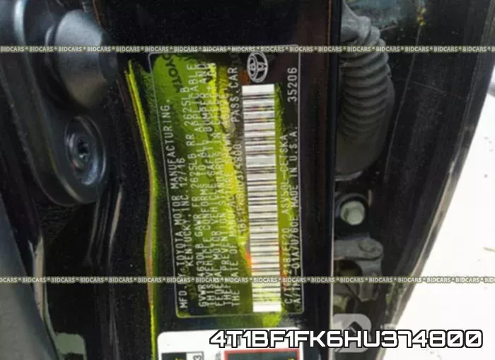 4T1BF1FK6HU374800 фото 10