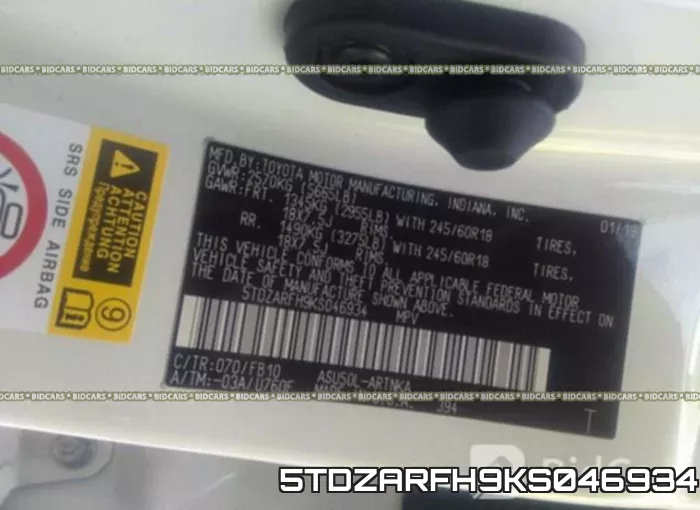 5TDZARFH9KS046934 фото 10