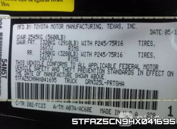 5TFAZ5CN9HX041695 фото 10