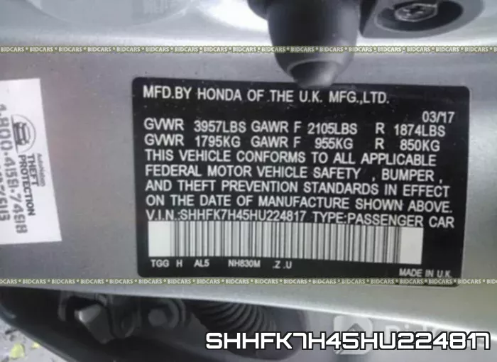 SHHFK7H45HU224817 фото 10