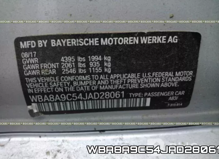 WBA8A9C54JAD28061 фото 10