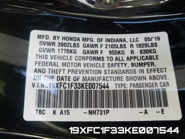 19XFC1F33KE007544 фото 2