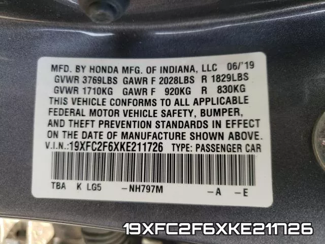 19XFC2F6XKE211726 фото 2