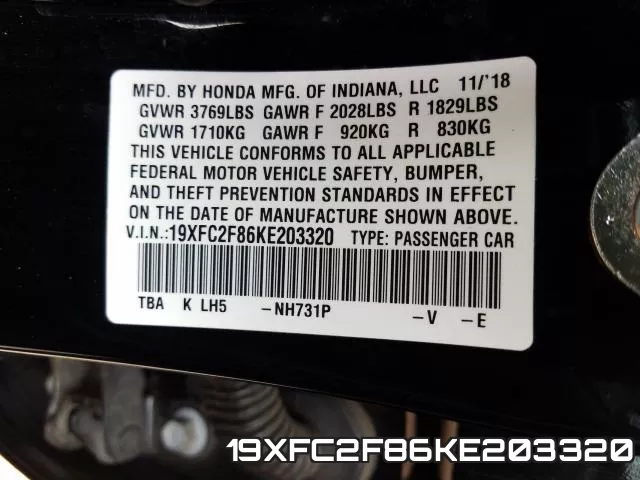 19XFC2F86KE203320 фото 2