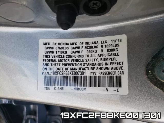 19XFC2F88KE007301 фото 2
