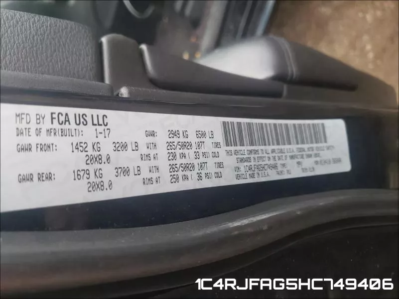 1C4RJFAG5HC749406 фото 2