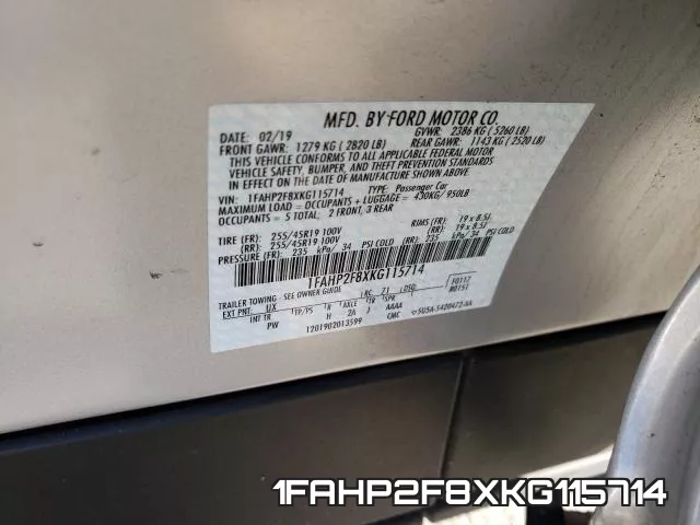 1FAHP2F8XKG115714 фото 2