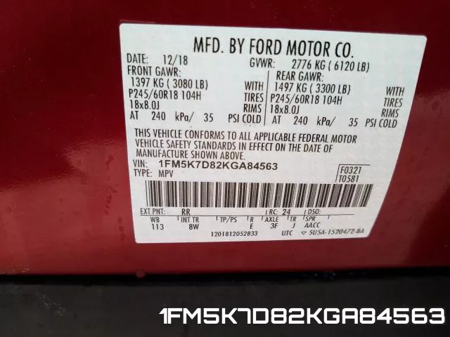1FM5K7D82KGA84563 фото 2