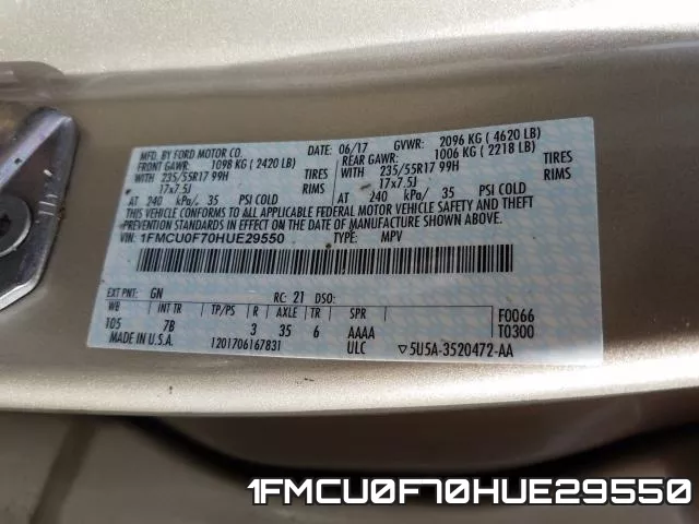 1FMCU0F70HUE29550 фото 2