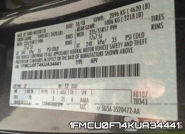 1FMCU0F74KUA34441 фото 10
