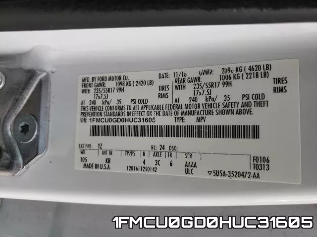 1FMCU0GD0HUC31605 фото 2