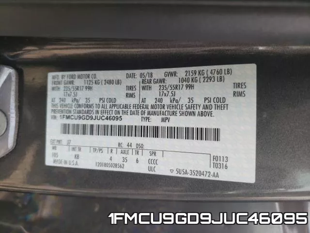 1FMCU9GD9JUC46095 фото 2