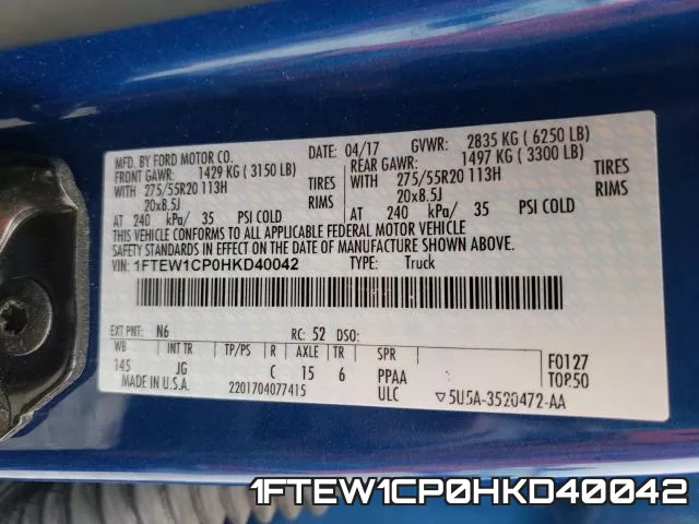 1FTEW1CP0HKD40042 фото 2