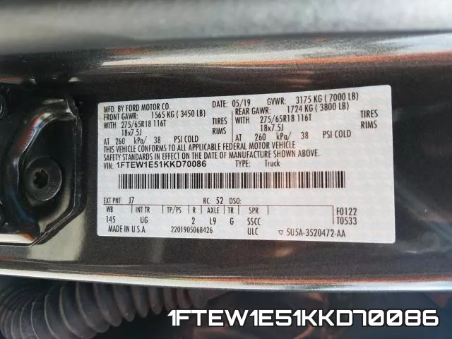 1FTEW1E51KKD70086 фото 2