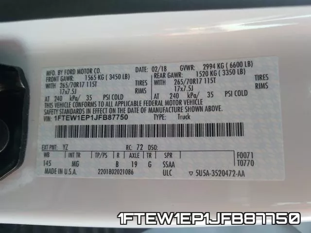 1FTEW1EP1JFB87750 фото 2