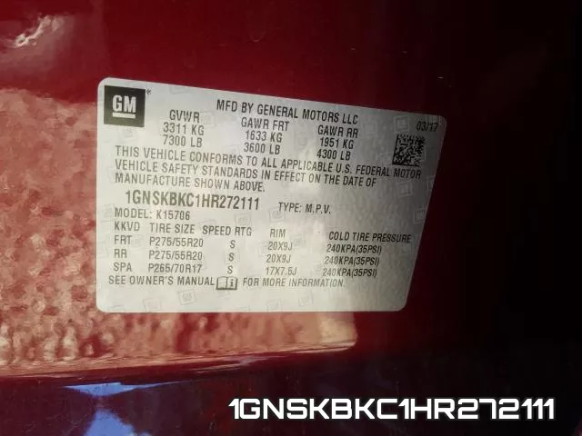 1GNSKBKC1HR272111 фото 2