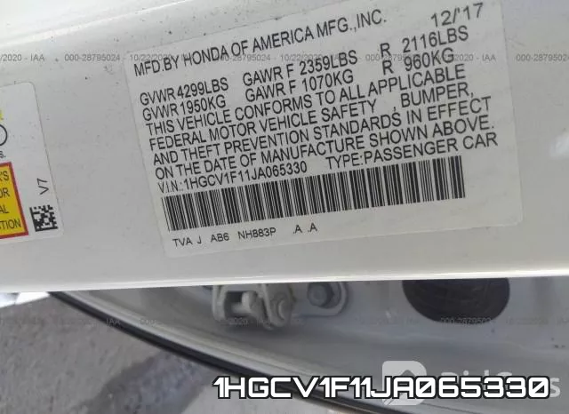1HGCV1F11JA065330 фото 9