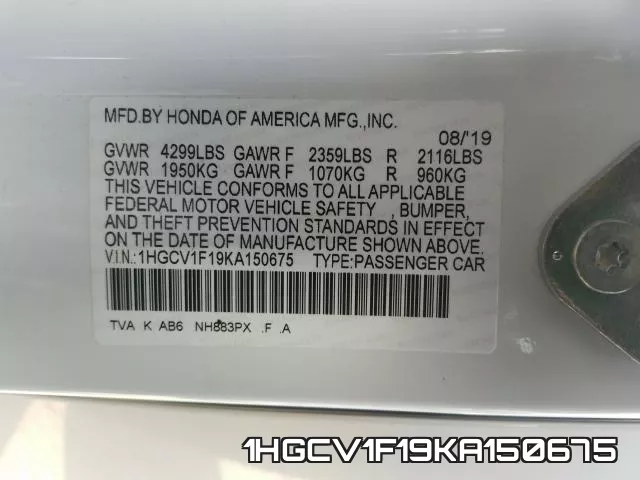 1HGCV1F19KA150675 фото 2