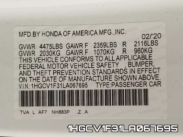 1HGCV1F31LA067695 фото 2