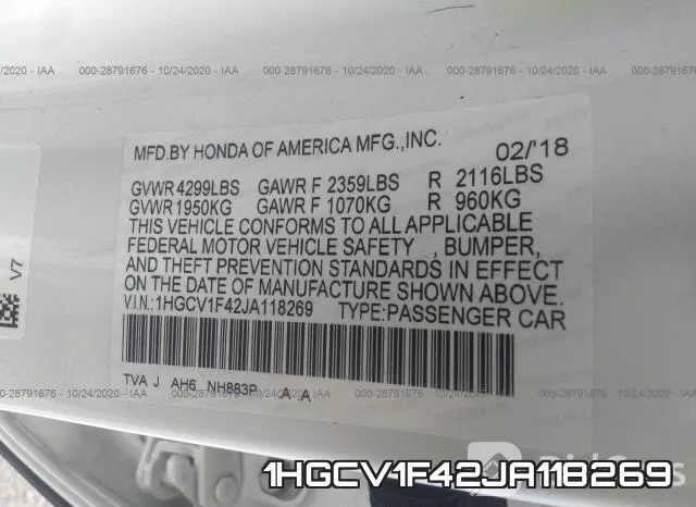 1HGCV1F42JA118269 фото 10