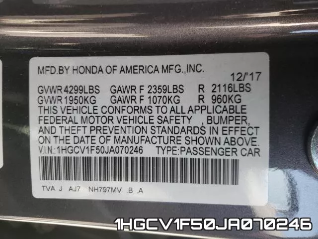 1HGCV1F50JA070246 фото 2