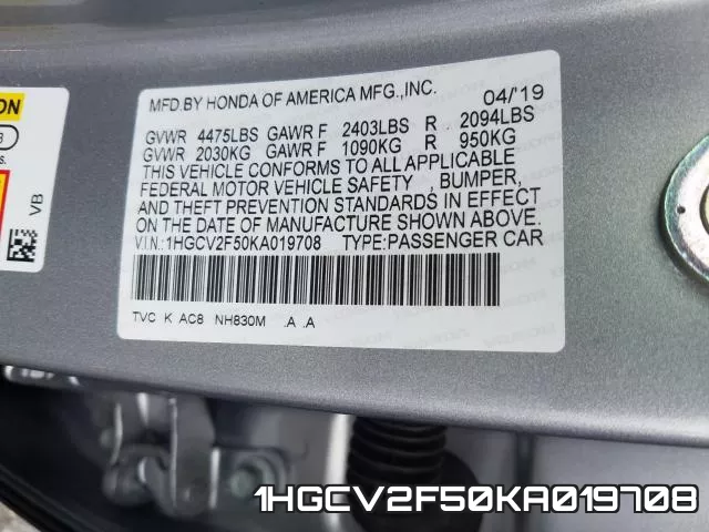 1HGCV2F50KA019708 фото 2