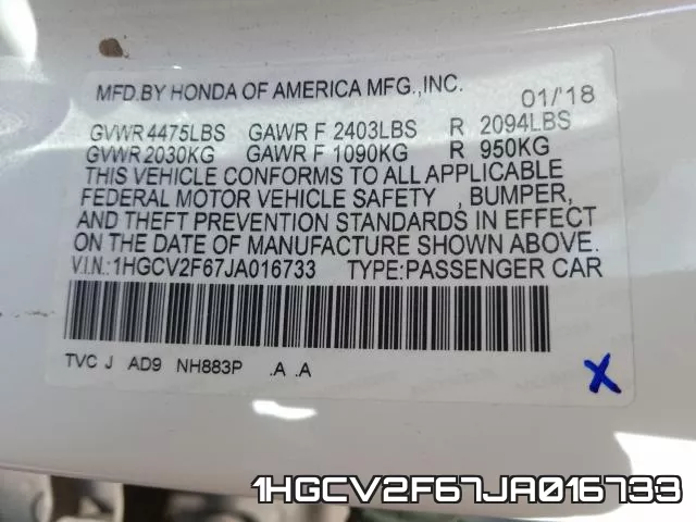 1HGCV2F67JA016733 фото 2