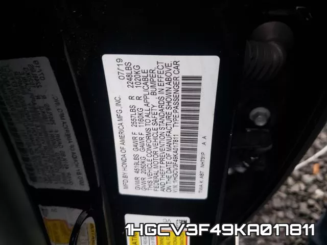 1HGCV3F49KA017811 фото 2
